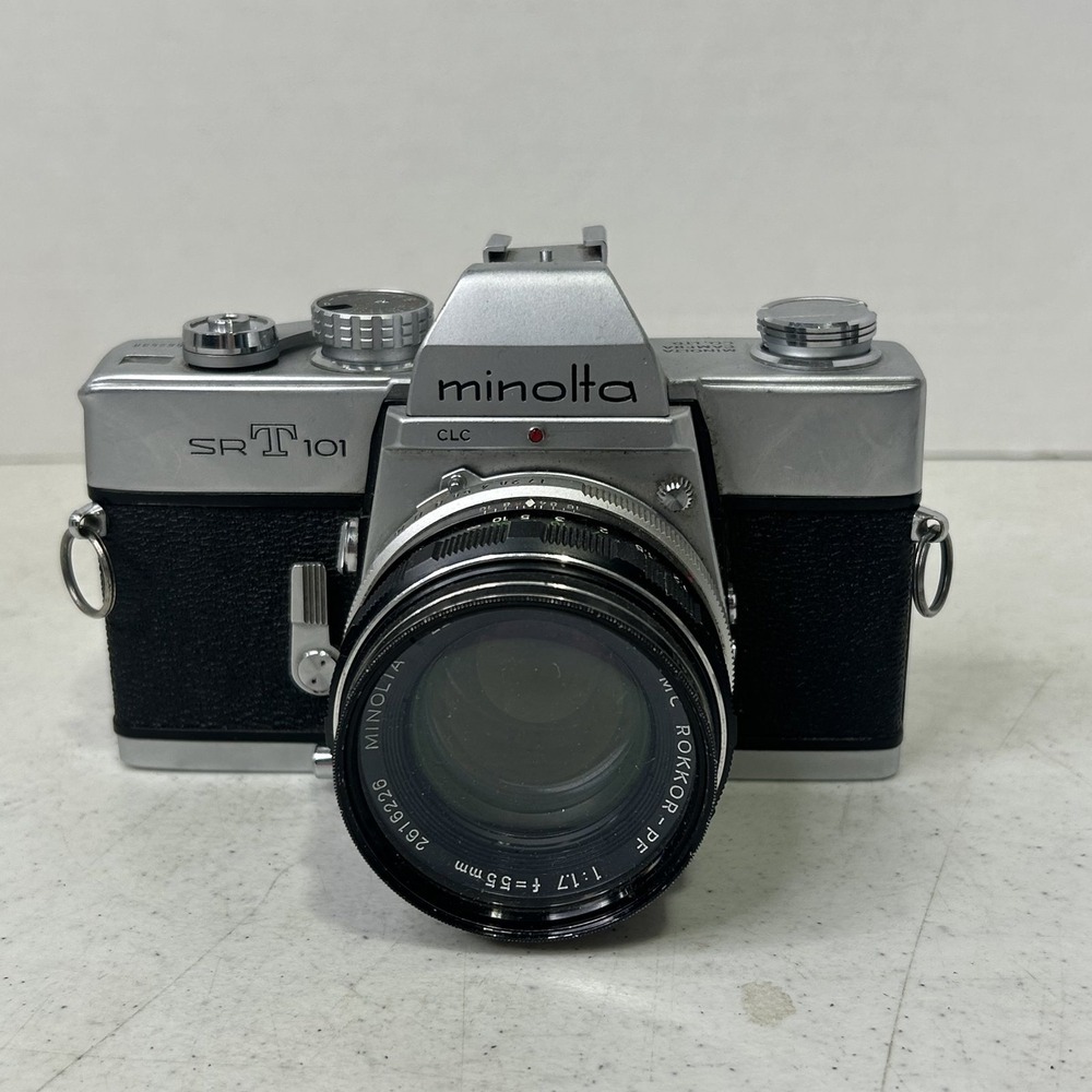 Minolta SRT 101 35mm SLR Film Camera with MC Rokkor-PF 55mm f1.7 Lens Silver